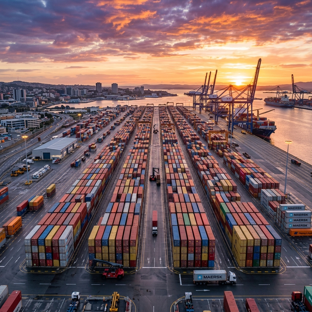 Rows of shipping containers at terminal