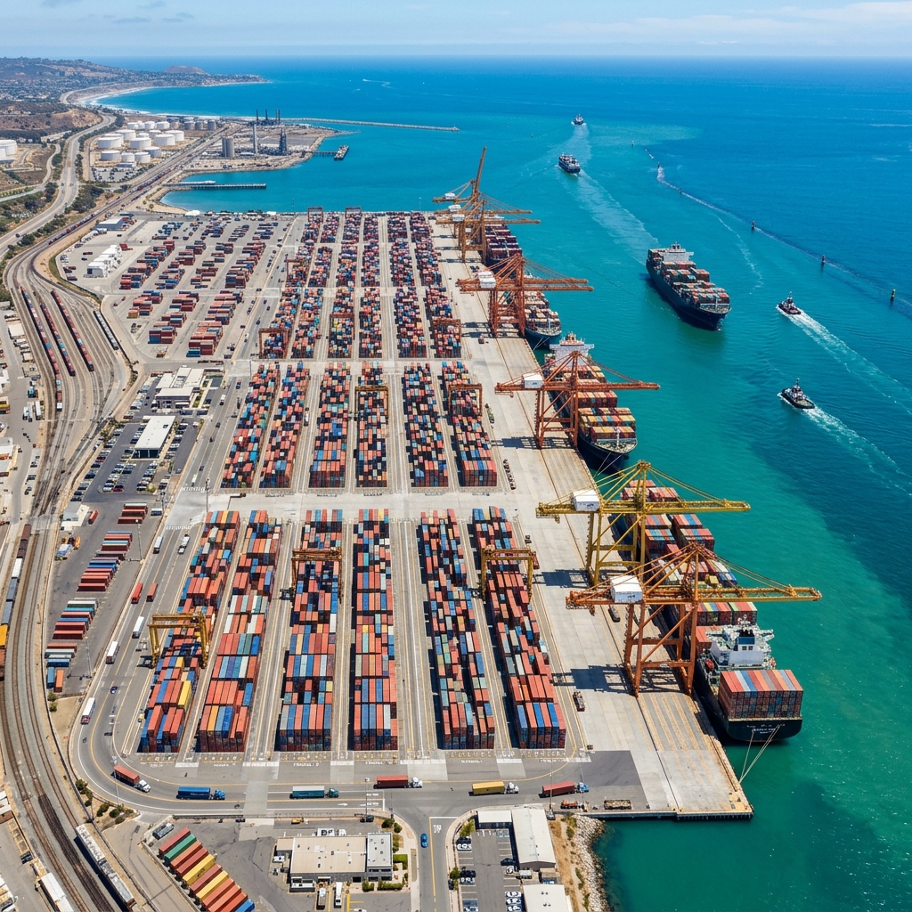 Modern harbor cargo port operation