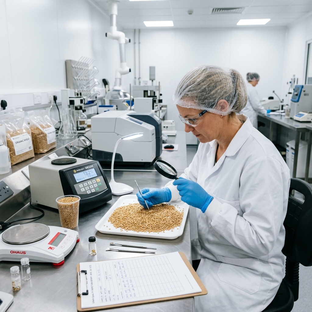 Inspector testing rice quality
